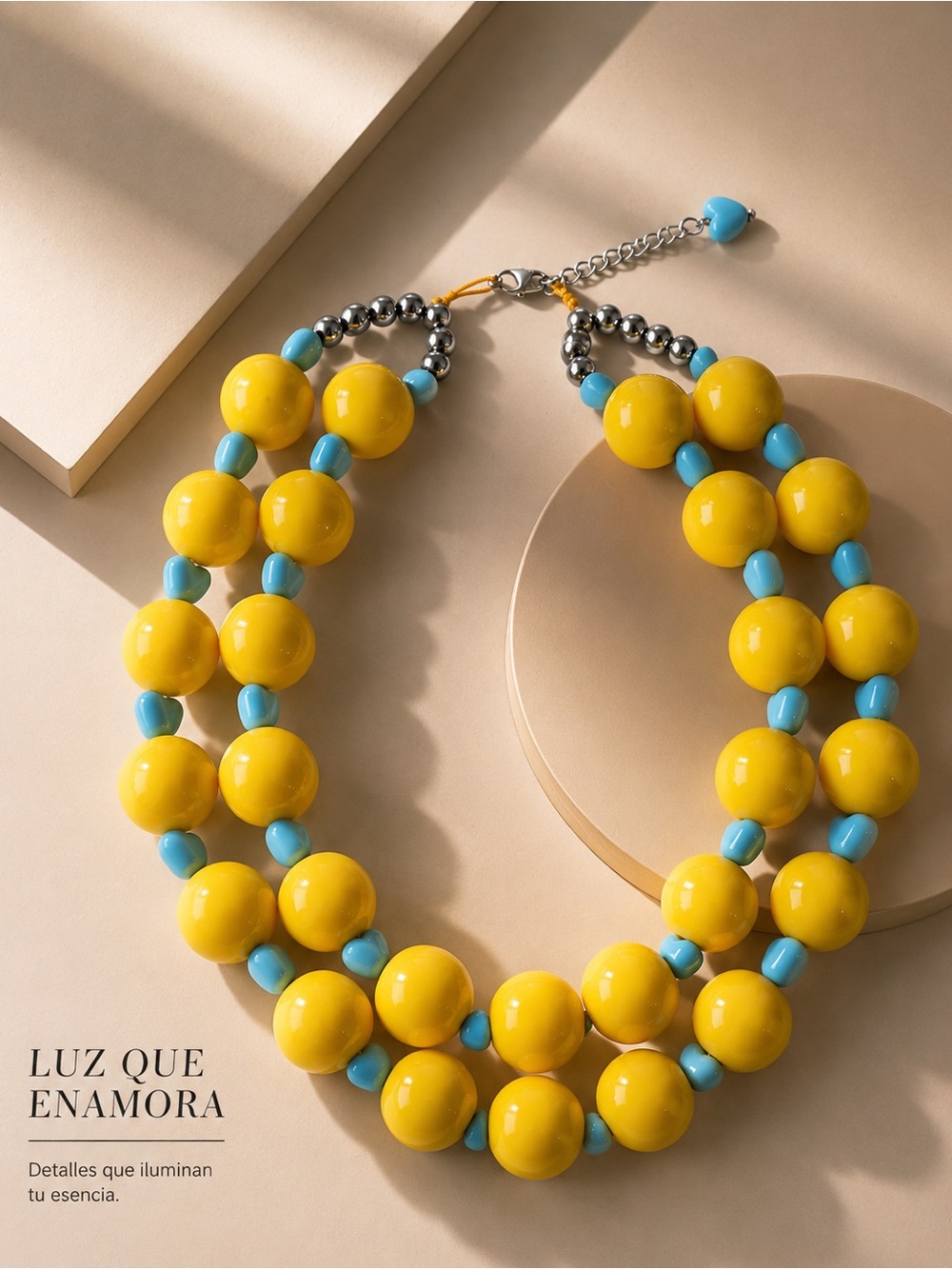 Yellow & Turquoise Double-Strand Beaded Necklace